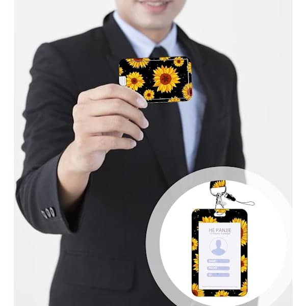 Branded Case - Keychain - With ID Card Holder and Retractable Clip - One Black Piece