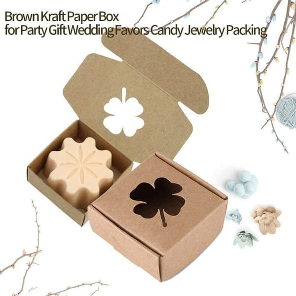 Brown 350G Kraft Paper Four-Leaf Clover Foldable Kraft Paper Box - Handmade Candy Supplies