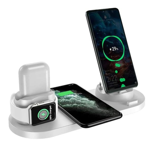 Trådløs oplader, 6 i 1 induktiv ladestation med 10W hvid