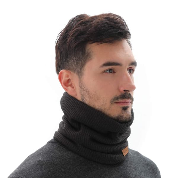 Wool-Lined Infinity Scarf Winter Neck Warmer Thickened Windproof Dustproof Ski Ring for Men and Women Double-Layer Wool-Lined Knitted, Black