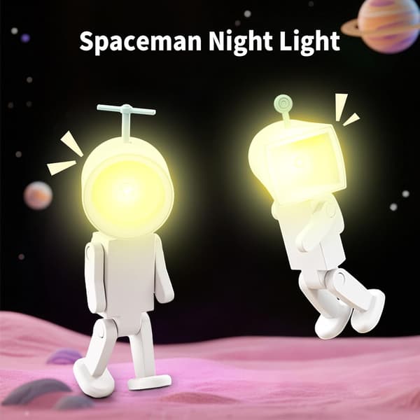 Astronaut magnetisk nattlampe, LED mini-robot boklampe, skrivebordsdekorasjon stemningslampe (sett med 2)
