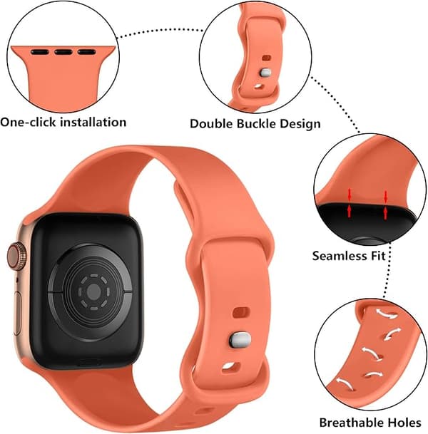 Silikonarmband (korallrosa, stor) kompatibel med Apple Watch