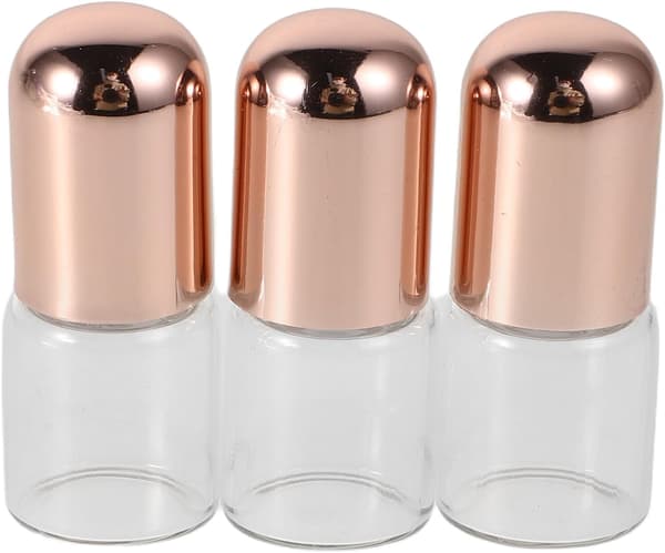 3 st roséguld 2 ml parfymprovflaskor med roll-on-applikator påfyllningsbara minioljeflaskor i glas för resor och eteriska oljor