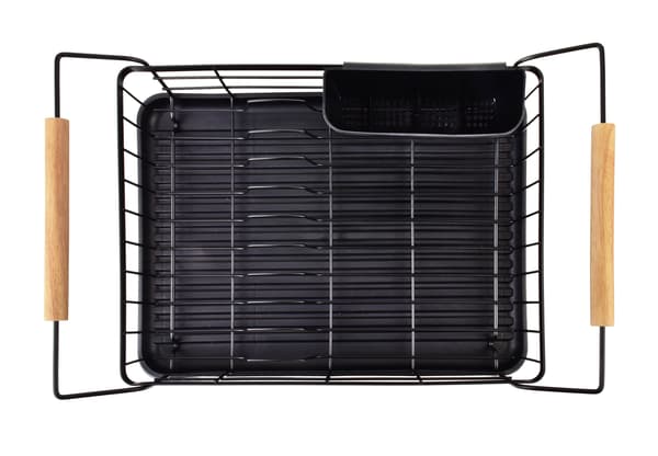 BASIC KITCHEN Oppvaskstativ med trehåndtak – svart metall 50,5x29,8x16,5 cm