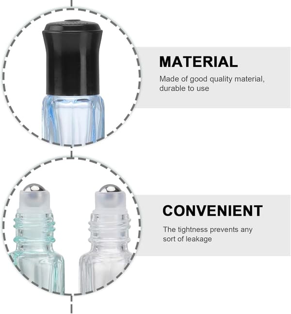 8 st 3 ml eterisk olja roll-on flaskor påfyllningsbara små rullbehållare svarta lock för parfym och läppresor