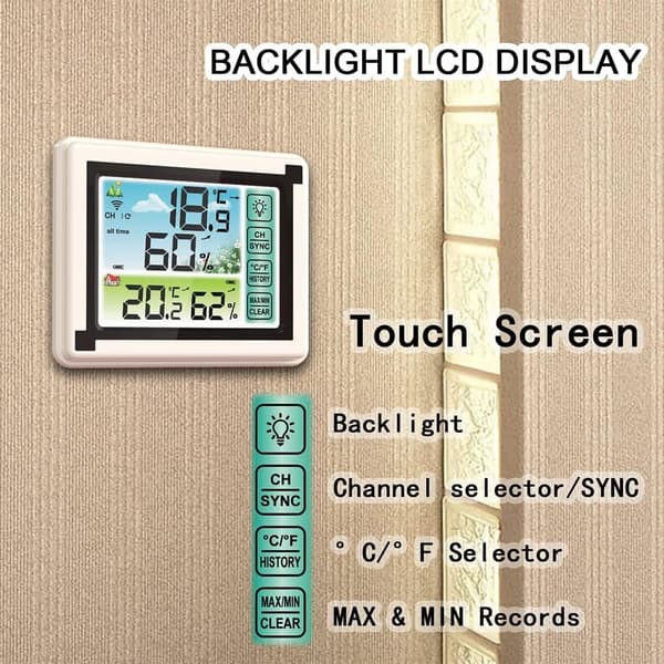 Indoor Outdoor Wireless Digital Thermohygrometer Temperature Humidity Meter Weather Clock Hygrometer