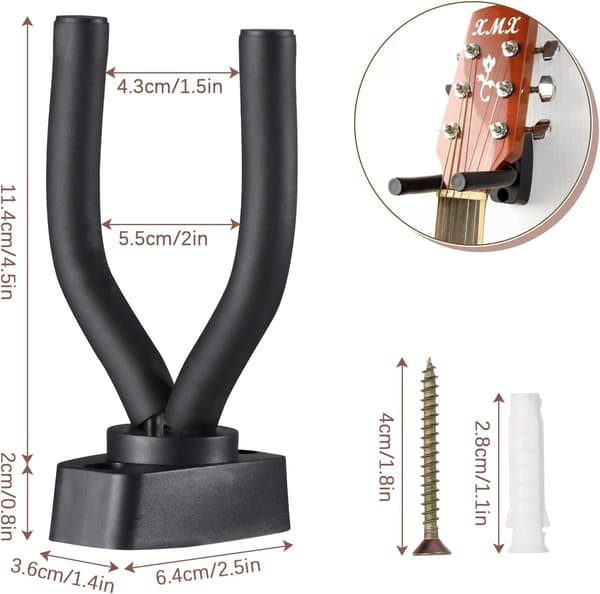 Gitarrväggfäste, Gitarrvägghängare, Ukuleleväggfäste, Elgitarr, Klassisk gitarr, Bas, Gitarrvägghängare, Svart (1