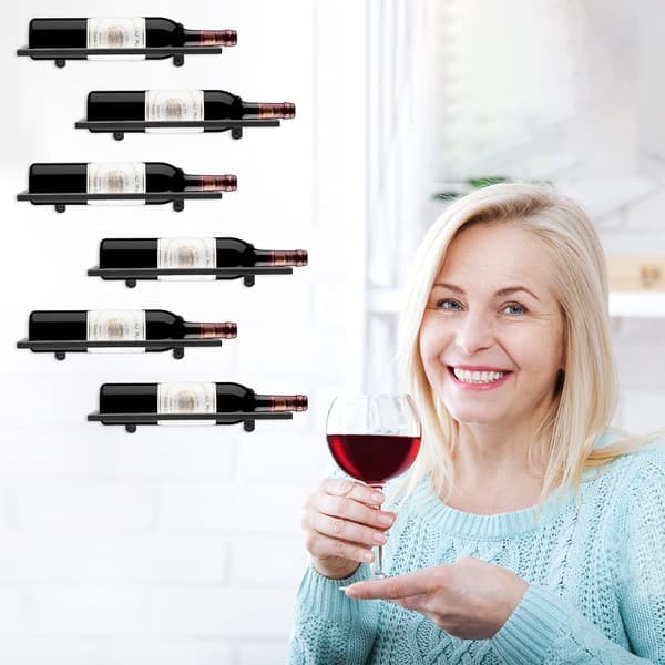 Väggmonterad vinställ i metall Hängande vinflaskdisplay Organizer Rött ställ för hemkök Barinredning (Svart 3)[JUN]