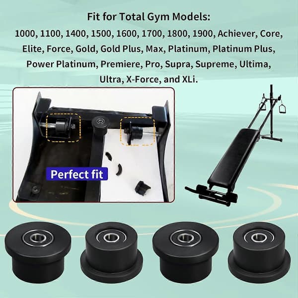 Total Gym Replacement Wheels/Rollers - Compatible with Models 1000 to 1900, Supreme, Gold, 4-Pack