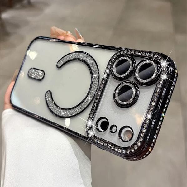Luksuriøst jentefutteral Bling Diamond Lens Protector Magsafe-futteral kompatibelt iPhone 16 15 14 13 12 11 Pro Max Gull TM iPhone 12 Gull TM iPhone 12 Gold TM iPhone 12