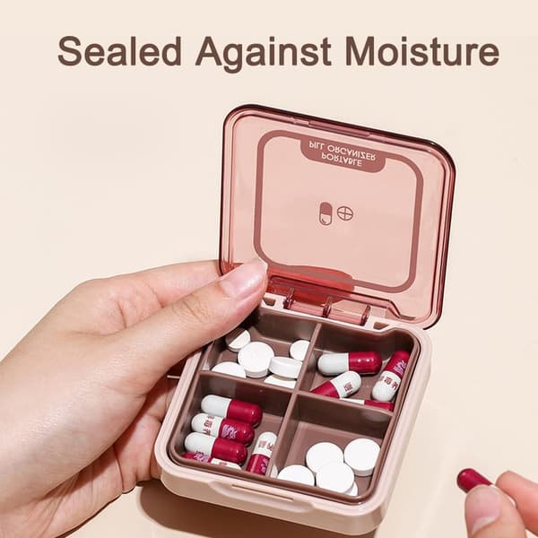 Small Pill Box, BPA-Free Pill Case with 4 Large Compartments for Storing Vitamins, Moisture-Proof Portable Pill Organizer