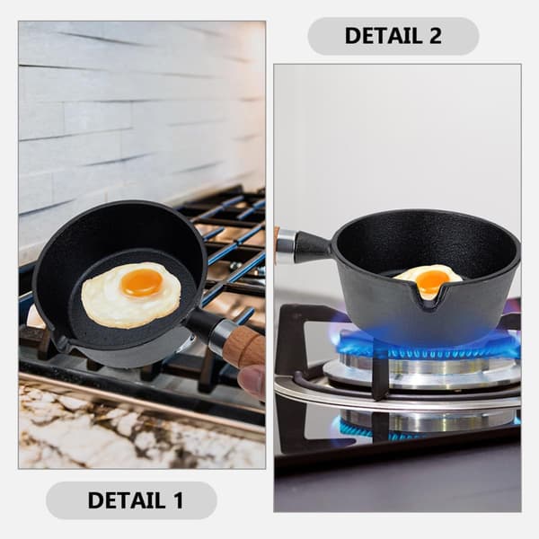 Cast Iron Mini Pot with Wooden Handle, Space-Saving Compact Design
