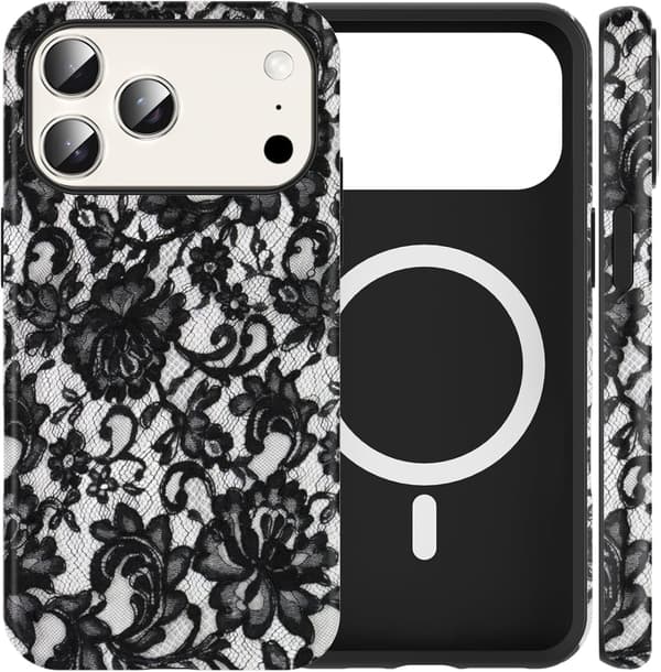 A beautiful black lace pattern case, silicone compatible, suitable for 17 Pro 6.3 inches, shockproof.