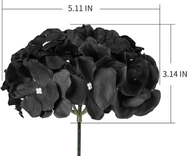 Silk Hydrangea Heads Artificial Flower Heads with Stems for Home Wedding Decor, 10-Pack (Black)