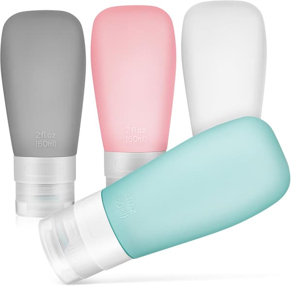 Resetoalettklämflaskor 4 st 60 ml påfyllningsbara tomma behållare för schampo balsam lotion med läckagesäkra lock bärbara