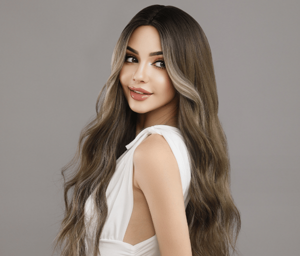 Brun (beige accentuerad) 72CM peruk med långt lockigt hår och ullkrull