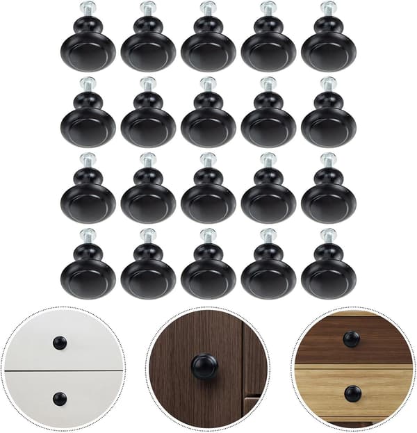 20 Sets Black Mushroom Cabinet Knobs, Stainless Steel Cabinet Handles, Easy to Install, Modern Handles