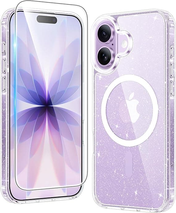 FNTCASE Transparent Magnetic Phone Case for iPhone 17 with Screen Protector, MagSafe Compatible, Anti-Yellowing, Durable, Shockproof, BA-Pink B-Apink B-Apink