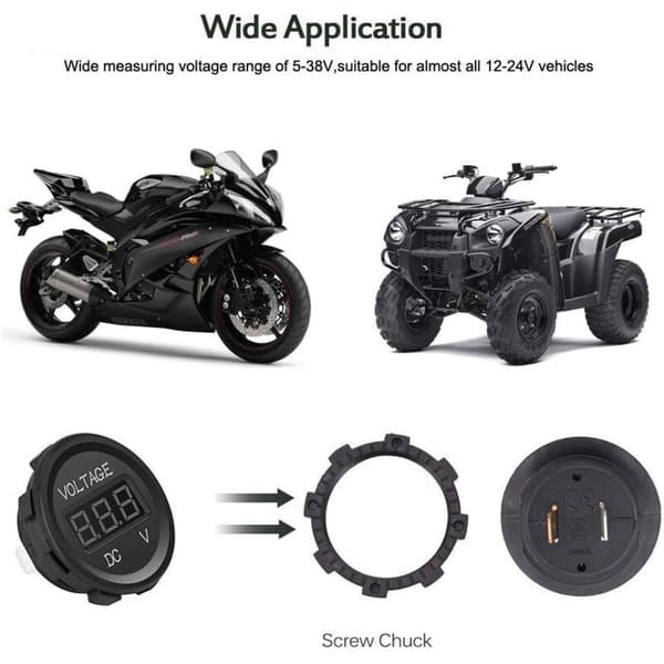 12-24V DC Voltmeter LED Digital Display Vattentät för Båt Motorcykel Lastbil Marin (Blå)