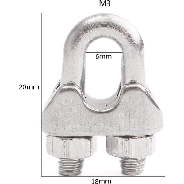 M3 wireklemmer, U-bolt kabelklemmer i rustfrit stål, 3 mm diameter, pakke med 12