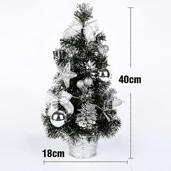 Small Christmas Tree with Lights, 40cm Pre-lit Christmas Tree Battery Operated for Christmas Home School Office Decorations Silver Silver Silver