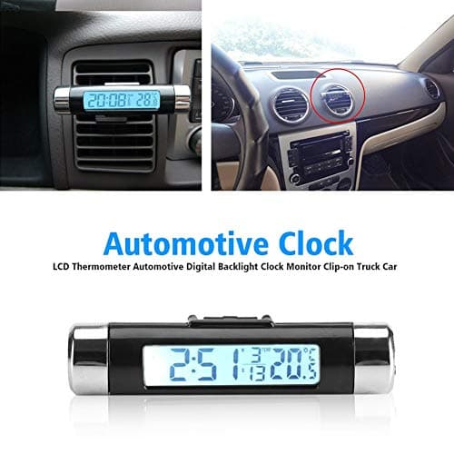 Car Temperature Clock Clip-on Car Thermometer Auto Dashboard Digital Clocks Vehicle Temperature Gauge with Backlight