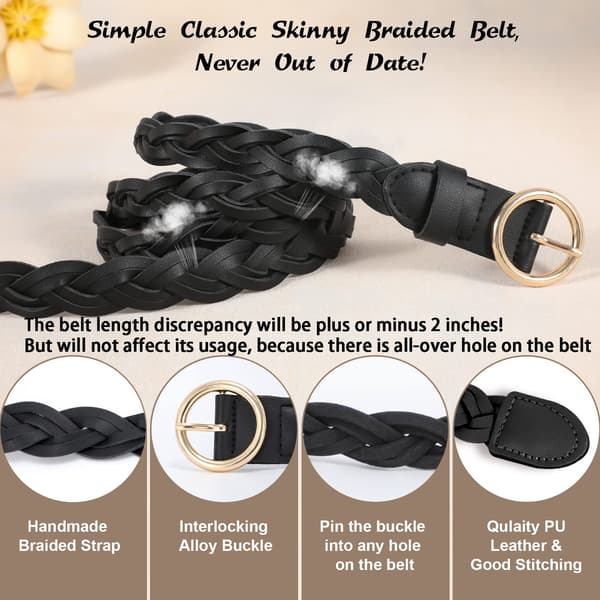 Women's Thin Braided Belt Slim PU Leather Thin Woven Belt for Jeans Dress