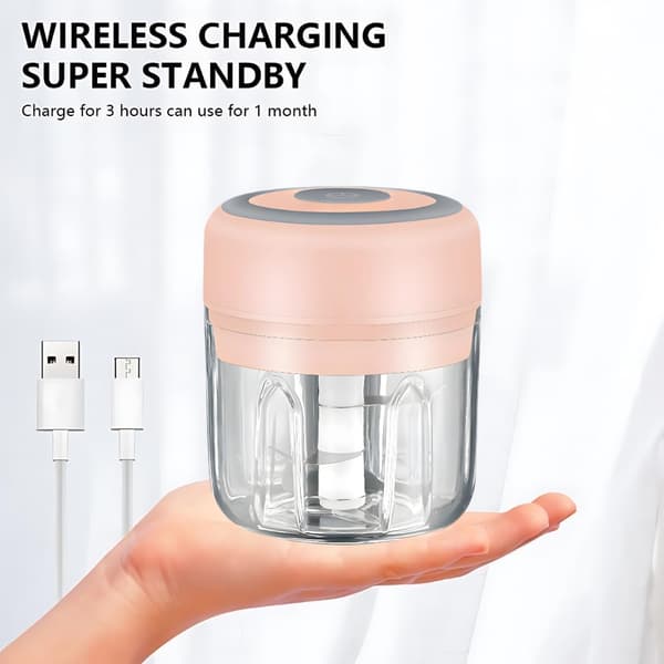 ROSA - Mini elektrisk matberedare och vitlökshackare - 250 ml, USB-laddning, 3 blad - Perfekt för att hacka grönsaker, peppar White