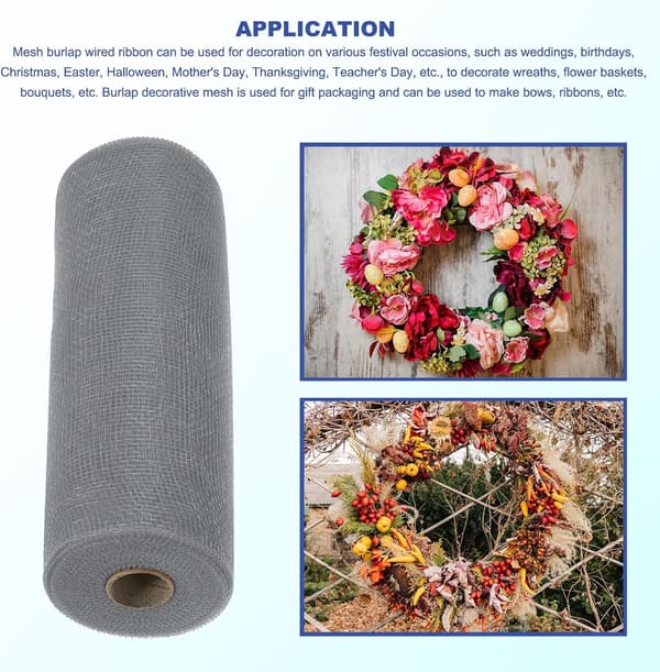 3 stk. 10 tommer Poly Burlap Mesh til kranse, dekorativt stofbånd til efterår, påske, jul, blomstersløjfer, grå Black 4 x 20 x 15.5 mm