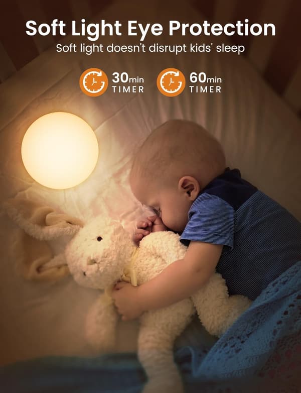 Rechargeable Night Light for Children, Baby Night Light with 1-hour Timer - Dimmable - Touch Control - 8 Light Changes - USB Rechargeable