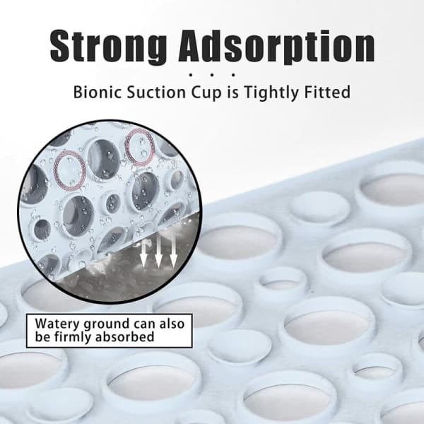 Non-slip shower mat, square bath mat 43x75cm, machine washable non-slip bath mat with suction cup, grey
