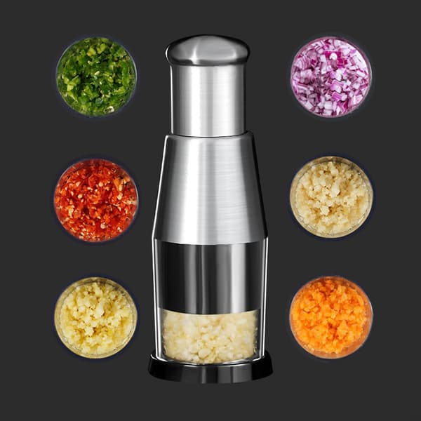 Pressed Garlic Chopper, Multifunctional Manual Onion Chopper Garlic Crusher, Stainless Steel Hand Press Vegetable Cutter
