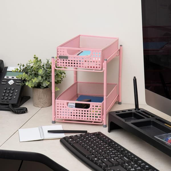 Cabinet, Mesh Storage Baskets Organizer Home, Office, Kitchen, Bathroom, Steel, Pink