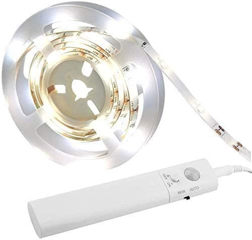 Sensor Garderobelys, 1M LED-stripe Nattlys, 6000K Kaldhvit, Automatisk på/av, Batteridrevet