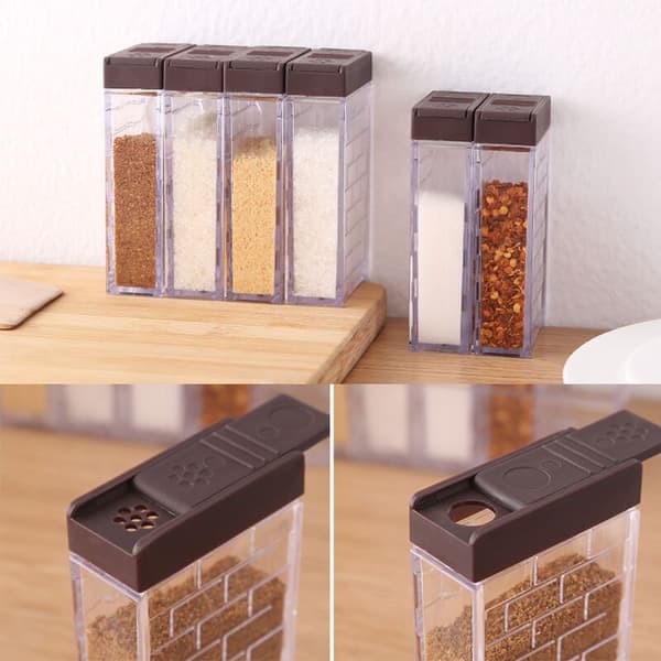 Set med 6 kryddburkar, Shaker Box kryddset, kryddförvaringsbehållare för kökskryddor, brun