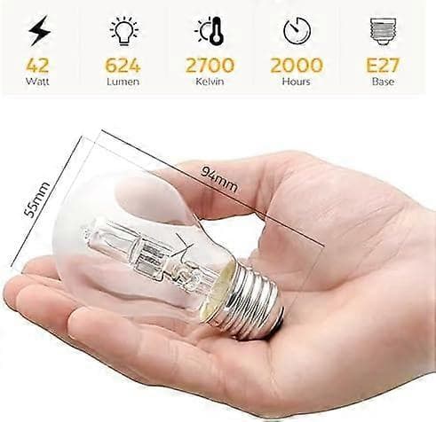 E27 Halogen Bulb 42W Dimmable, Edison Screw Base 2700K Warm White, Energy Saving Light Bulbs, 624LM 220-240V, 5-pack [DB]