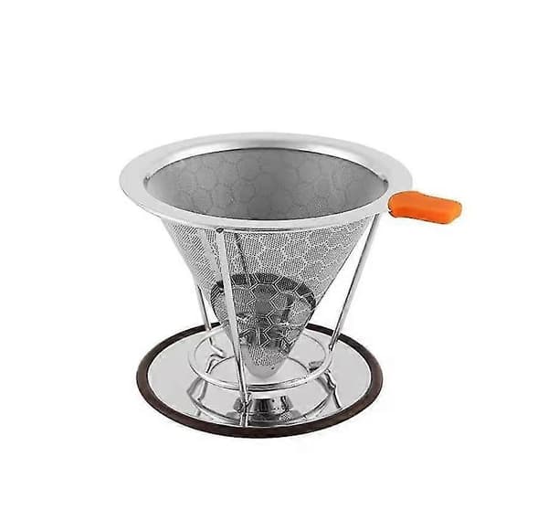 Genanvendeligt kaffefilter i rustfrit stål til Pour Over, Espresso Dripper Mesh Cone Kaffedrypper med stativ (1 stk, sølv)