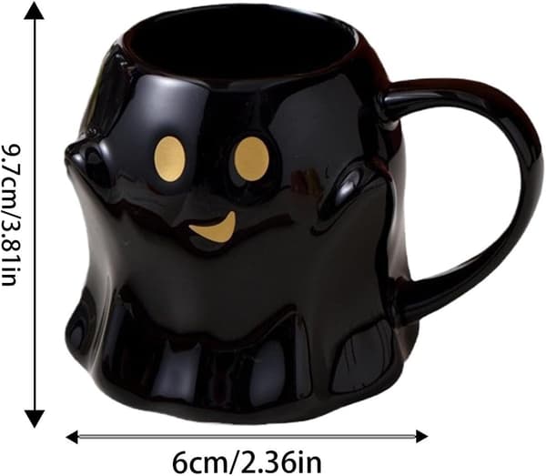 Halloween Ghost Mug, Ceramic Ghost Mug, Ghost Coffee Cup, Adorable Ghost Patterned Mug Black Black