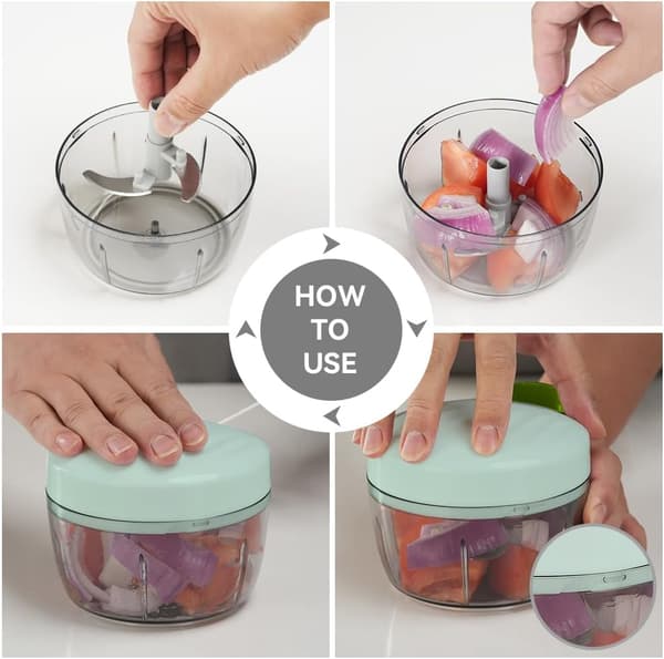 Manual Food Processor Vegetable Chopper 0.55 Liter Small Mini Hand-Pulled Drawstring Onion Chopper Garlic Chopper Cutter Green