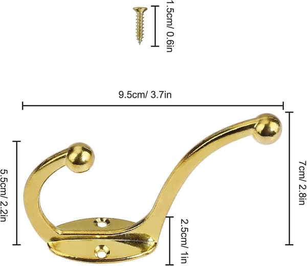 10 Pcs Coat Hooks, Wall Mounted Hooks, for Door Bathroom Bedroom Kitchen - Gold Gold