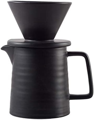 500ML Pour Over Coffee Maker Set, Premium Ceramic V60 Dripper and Carafe, 1-2 Cup Home Filter Coffee Brewer (Black)