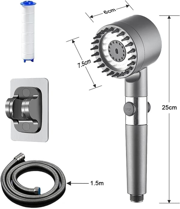 Duschmunstycke, anti-kalk duschmunstycke med duschmunstycksfilter, högtrycksdusch, 3 + 1 högtrycksvattenbesparande duschmunstycke