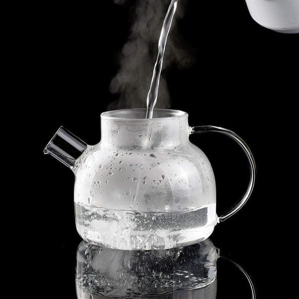 Glass Teapot with Bamboo Lid, Clear Teapot with Removable Infuser, Teapot for Loose Leaf and Blooming Tea