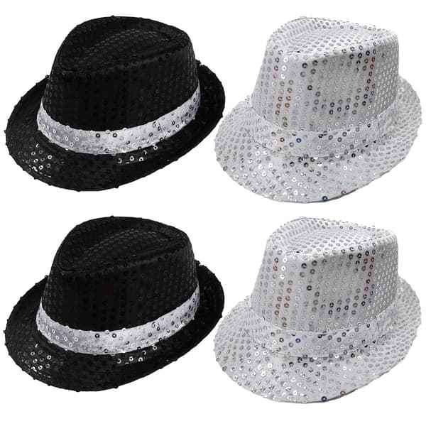 4-pak Pailletkasket Unisex Western Dance Jazzhat Glitrende Discohat til Halloween-fester 4 stk. 4Pcs