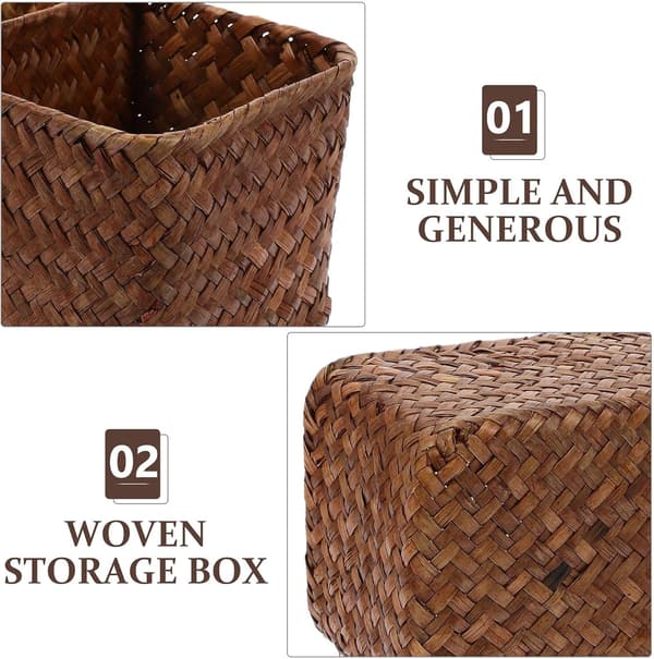 Woven Basket Desk Organizer 3-Compartment Basket Multifunctional Storage Container Khaki Simple