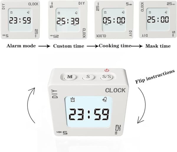 Office Clock with Timer, 5, 15, 25 and DIY Custom Time, Preset Countdown Timer, User-Friendly Time Management Tool (White) white white