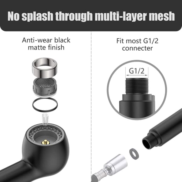 (Mat sort) G1/2 Håndbruserarmatur Køkkenbruserhoved Spray Re