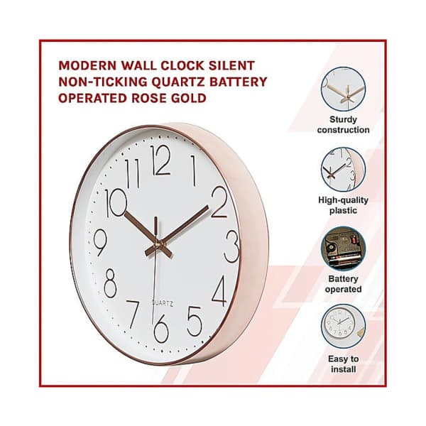 Modern Wall Clock Silent, Tick-Free Quartz Battery Operated