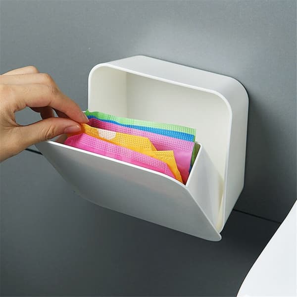 Dustproof Bathroom Storage Box, Wall-Mounted, Trace-Free, Cotton Swab Waste Bag, Paper Towel Storage Box