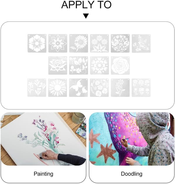 16 Sheets Reusable Flower Stencils Multifunctional Printing Template PET Material Odorless